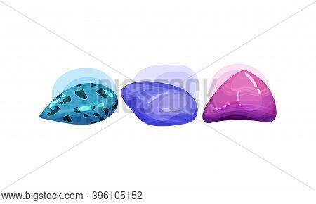 Semi Precious Stone And Minerals With Shiny Surface Vector Set