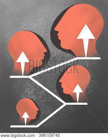Illustration Concept Of Career Growth. Profiles, Face Silhouettes, Symbolizing Boss And Subordinate,