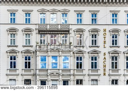 Vienna, Austria - April 22, 2009: Facade Of Hotel Sacher In Vienna, Austria.the Privately Owned 5 St