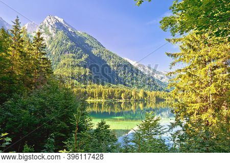 Hintersee Lake In Berchtesgaden Alpine Landscape View, Bavaria Region Of Germany