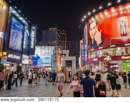 Guangzhou/china-24 Aug 2019:unacquainted People Walking On Beijing Road Walking Street In Guangzhou 