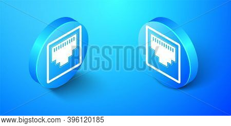 Isometric Network Port - Cable Socket Icon Isolated On Blue Background. Lan Port Icon. Ethernet Simp