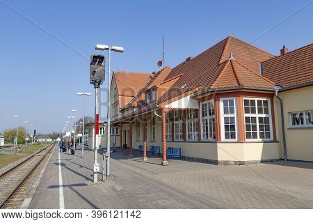 Zinnowitz, Germany - April 20, 2014: People Wait For The Train Called Baederbahn In Zinnowitz, Islan