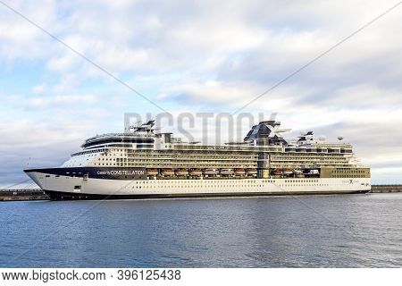Arrecife, Spain - November 11, 2014:  Celebrity Constellation Anchors In The New Harbor Of Arrecife,