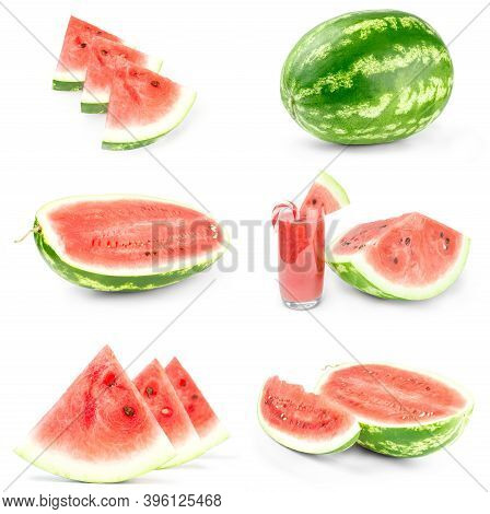 Collection Of Sweet Watermelon Isolated On A White Background