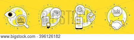 Quick Tips, Online Chemistry And Chemistry Lab Line Icons Set. Licence, Cell Phone And Deal Vector I