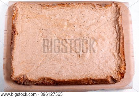 Step By Step Recipe Of Sponge Cake. Step 7. Prepared Sponge Cake Is Cooling Down On The Wooden Board