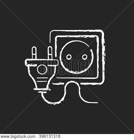 Socket For Industrial Technology Chalk White Icon On Black Background. European Wall Outlet. Applian