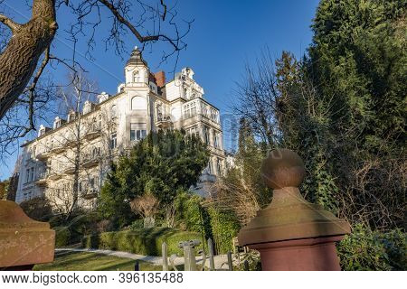 Wiesbaden, Germany - January 21, 2020: Old Villa At The Parkstrasse In Wiesbaden, A Historic Street 