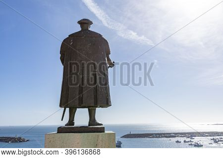 Sines. Portugal - March 9, 2020: Portuguese Explorer Vasco Da Gama Statue In Front Of The Church In 