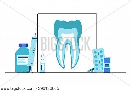 Dental Clinic Care Logo. Stomatology, Toothcare Concept. Tooth Anatomy Poster Isolated Flat Vector I
