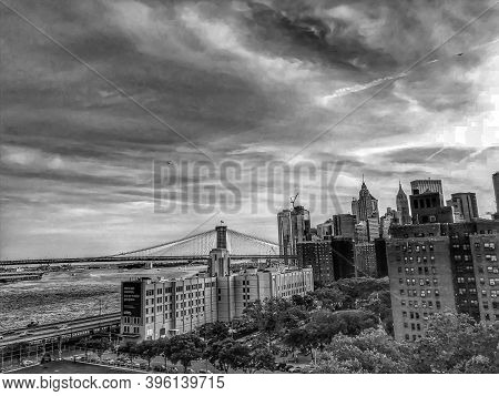 11/23/2020: An Angle Shot Of New York City And The Brooklyn Bridge.