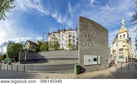 Wiesbaden, Germany - August 1, 2020: Holocaust Memorial Wall In Wiesbaden, Germany.