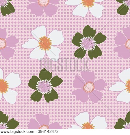 Pink, Purple, Green Floral Diagonal Stripes Vector Seamless Pattern Background