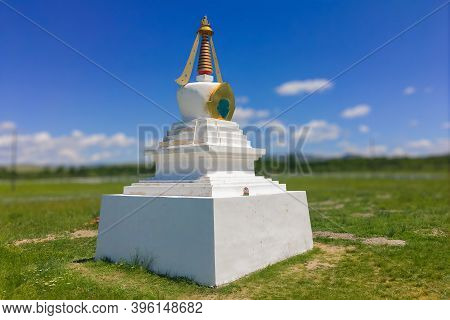 White Buddhist Stupa From A Four Noble Truths In Republic Of Tuva.