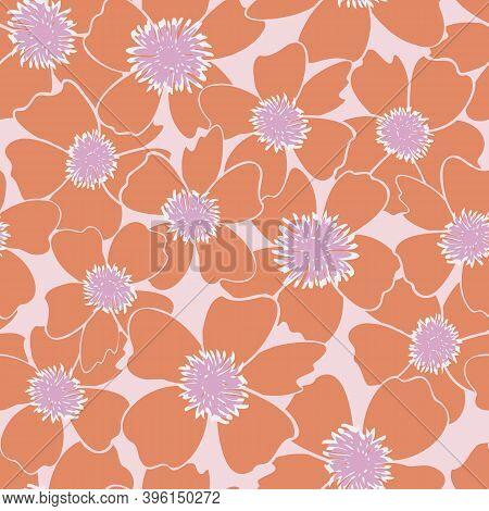 Orange And Pink Floral Textured Seamless Pattern Background