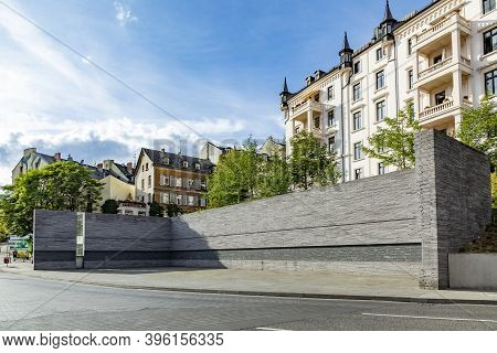 Wiesbaden, Germany - August 1, 2020: Holocaust Memorial Wall In Wiesbaden, Germany.