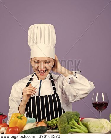 Fresh Vegetarian Salad. Chef Cook In Commercial Kitchen. Professional Chef With Many Healthy Product