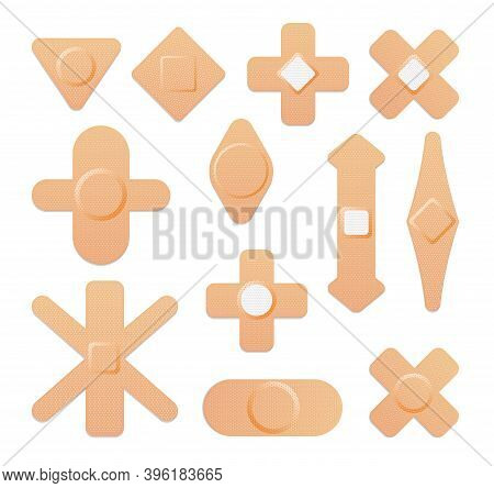 Set Of Medical Plasters. Adhesive Bandages Or Sticking Plasters. Medical Bands Aids Protection Patch