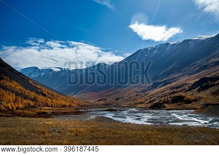 The Altai Mountains. The Landscape Of Nature On The Altai Mountains And In The Gorges Between The Mo