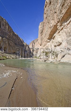 Rio Grande River Heading Into Narrow Boquillas Canyon In Big Bend National Park In Texas