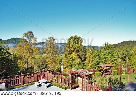 View Of The Mountains Landscape Background Resort In Great Smoky Mountain National Park Tennessee