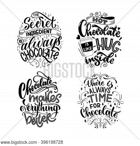 Chocolate Hand Lettering Quotes Set. Warm Christmas Winter Word Composition. Vector Design Elements 