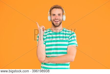 Impact That Music Can Have On Nature Of Specific Thoughts. Perfect Sound Concept. Happy Man Listen M