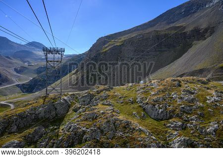 Hiking Near Ski Station Les Deux Alpes And View On Alpine Mountains Peaks In Summer, Isere, France