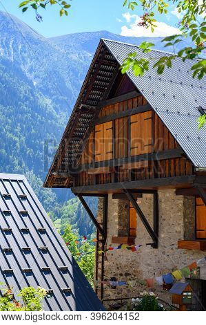 Small Medieval Village Venosc In French Alps, Ecrins Mountain Range, Isere, France
