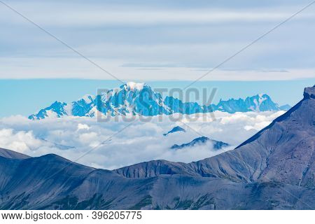 View On Mountain Mont Blanc From Glacier Near Ski Station Les Deux Alpes, Franch Alps In Summer, Ise