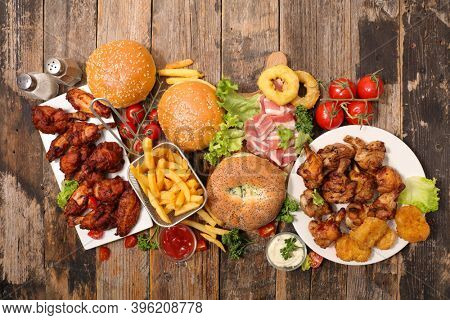 assorted of american food- junk food assortment