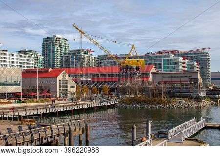 North Vancouver, British-columbia / Canada - 11/21/2020: Lower Lonsdale And Lonsdale Quay Is An Area