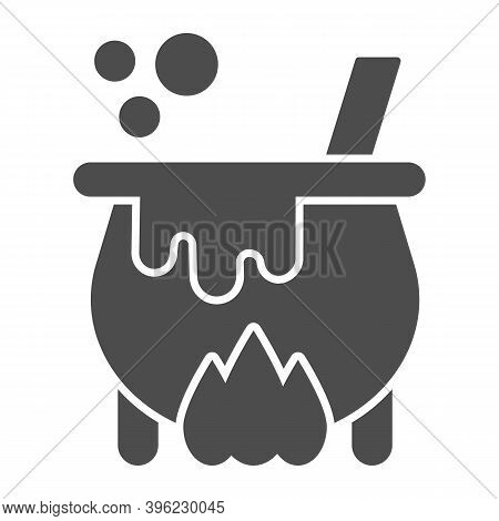 Cauldron With Magic Potion On Fire Solid Icon, Halloween Concept, Witch Pot Of Boiling Potion Sign O