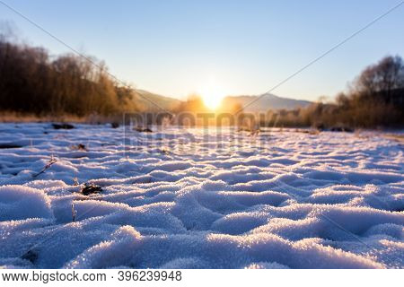 Beautiful Sunny Winter Landscape At Caucasus Mountains.