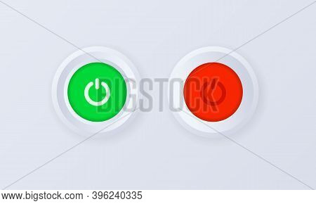 Power On Button Icon Set. Button, Sign, Badge In 3d Style. Power Off. Shut Down Button Or Power. Vec