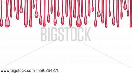Beads Of Pink Liquid. Custard. Red Ice Cream. Thick Flowing Paint. Slime. The Drops Are Slipping. Th