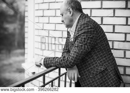 Senior Man In Grief And Sorrow. The Concept Of A Depressed Older Man, The Non-acceptance Of Oneself 