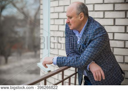 Senior Man In Grief And Sorrow. The Concept Of A Depressed Older Man, The Non-acceptance Of Oneself 