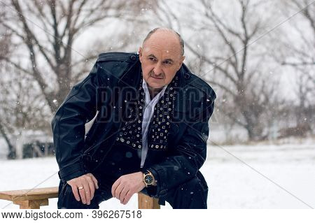 Senior Man In Grief And Sorrow. The Concept Of A Depressed Older Man, The Non-acceptance Of Oneself 