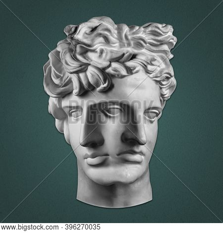 Collage With Plaster Antique Sculpture Of Duble Human Face In Pop Art Style. Creative Concept Image 