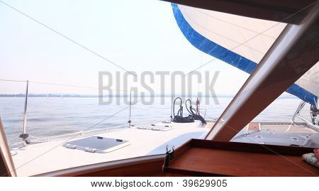 Boat Porthole Sailboat View Blue Ocean Sea Sky Horizon