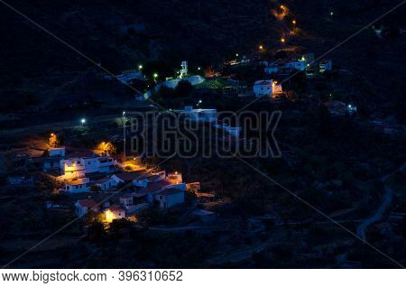 Village And Ravine Of El Juncal At Sunset. The Nublo Rural Park. Tejeda. Gran Canaria. Canary Island