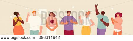 Smiling Group People With Approving Like Gestures. Positive Feedback Vector Illustration