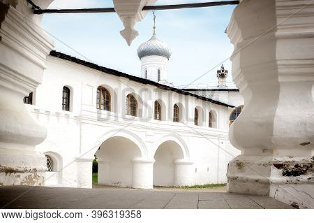 The Ancient Walls Of The Orthodox Spaso-prilutsky Monastery Against The Blue Sky.