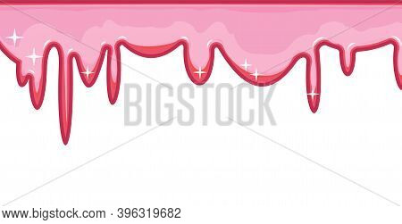 Beads Of Pink Liquid. Custard. Red Ice Cream. Thick Flowing Paint. Slime. The Drops Are Slipping. Th