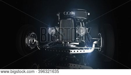 Hot Rod Black On Dark Background. 3d Render