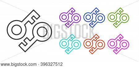 Black Line Cryptocurrency Key Icon Isolated On White Background. Concept Of Cyber Security Or Privat