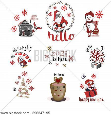 Vector Collection Of Christmas Items, Elements And Decorations Featuring Deer, Christmas Tree, Gift 