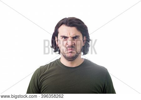 Bewildered And Confused Young Man Looking Perplexed And Upset To Camera Isolated On White Background